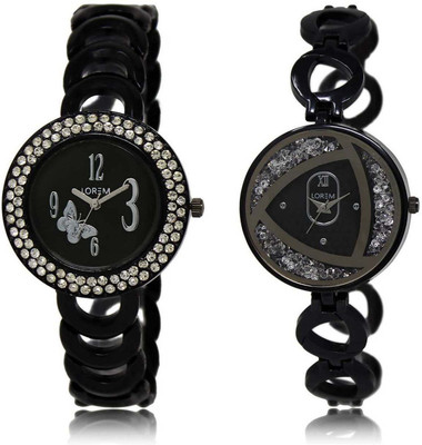 

LOREM watch201-237 Designer Silver & Black Round Girl's Metal Bracelet Watch - For Women
