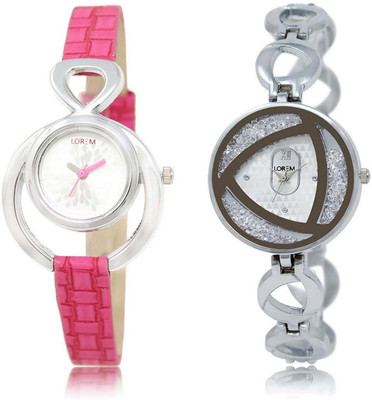 

LOREM OM-205-240 Designer White Round Girl's Metal Bracelet & Leather Watch - For Women