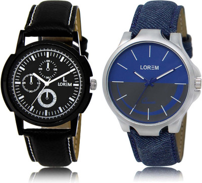 

LOREM SR-13-24 Attractive Blue & Black Round Boy's Leather Watch - For Men