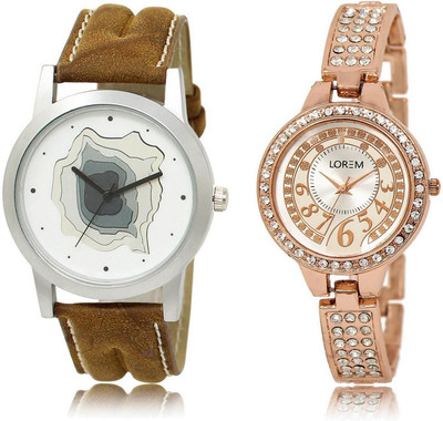 

LOREM Watch-9-216 COMBO Silver & White Round Boy's & Girl's Metal Bracelet & Leather Watch - For Men & Women