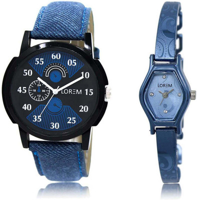 

LOREM watch2-218 Designer Blue & Black Contemporary & Round Boy's & Girl's Metal Bracelet & Leather Watch - For Men & Women