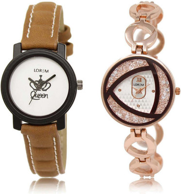 

LOREM OM-209-238 Designer Silver & White Round Girl's Metal Bracelet & Leather Watch - For Women