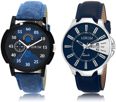

LOREM OM-2-23 Designer Silver & Black Round Boy's Leather Watch - For Men