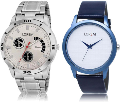 

LOREM watch-33-101 Designer White & Silver Round Boy's Leather & Metal Bracelet Watch - For Men