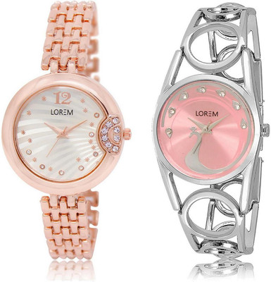 

LOREM watch Pink & Silver Round Girl's Metal Bracelet Watch - For Women