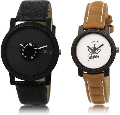 

LOREM SR-25-209 Attractive White & Black Round Boy's & Girl's Leather Watch - For Men & Women