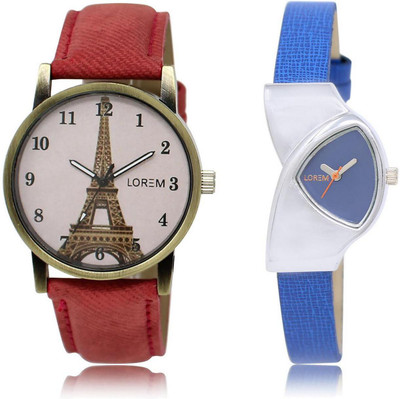 

LOREM 208-230 COMBO Blue & Pink Triangle & Round Girl's Leather Watch - For Women