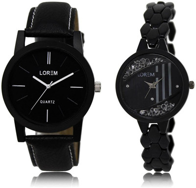 

LOREM Watch-5-221 COMBO Black Round Boy's & Girl's Metal Bracelet & Leather Watch - For Men & Women