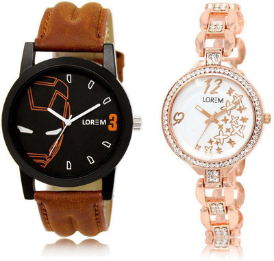 

LOREM SR-4-210 Attractive White & Black Round Boy's & Girl's Metal Bracelet & Leather Watch - For Men & Women
