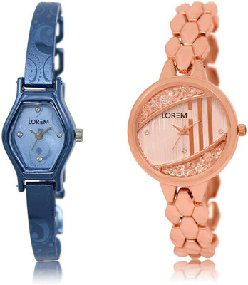

LOREM watch218-222 Designer Rose Gold & Blue Round & Contemporary Girl's Metal Bracelet Watch - For Women