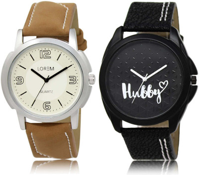

LOREM watch16-31 Attractive Black & White Round Boy's Leather Watch - For Men