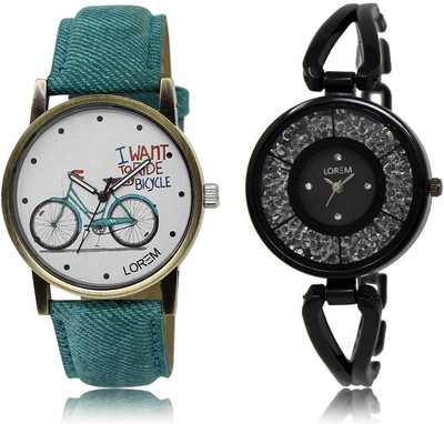 

LOREM Watch-211-229 COMBO Black & White Round Girl's Metal Bracelet & Leather Watch - For Women