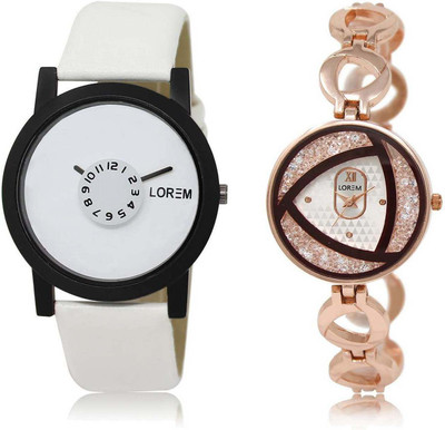 

LOREM OM-26-238 Designer Silver & White Round Boy's & Girl's Metal Bracelet & Leather Watch - For Men & Women
