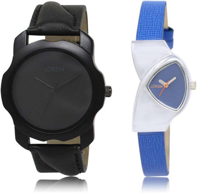 

LOREM SR-22-208 Attractive Blue & Black Triangle & Round Boy's & Girl's Leather Watch - For Men & Women