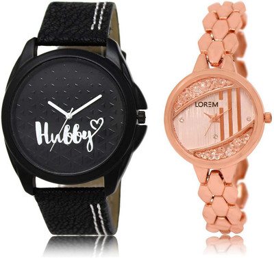 

LOREM Watch-31-222 Designer Rose Gold & Black Round Boy's & Girl's Metal Bracelet & Leather Watch - For Men & Women