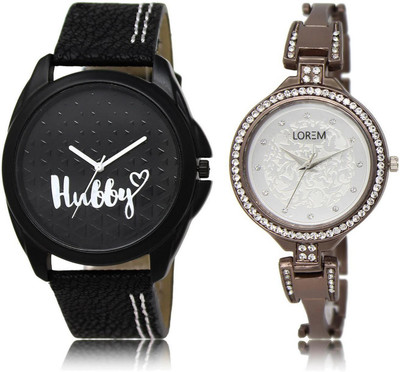 

LOREM watch-31-236 COMBO Silver & Black Round Boy's & Girl's Metal Bracelet & Leather Watch - For Men & Women
