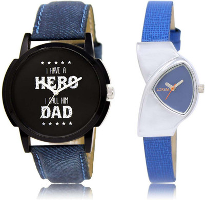 

LOREM SR-7-208 Attractive Blue & Black Triangle & Round Boy's & Girl's Leather Watch - For Men & Women