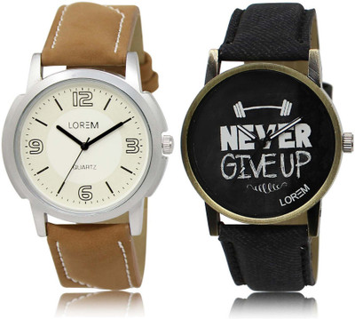 

LOREM SR-16-27 Attractive Black & White Round Boy's Leather Watch - For Men