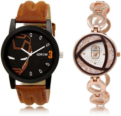 

LOREM OM-4-238 Designer Silver & Black Round Boy's & Girl's Metal Bracelet & Leather Watch - For Men & Women