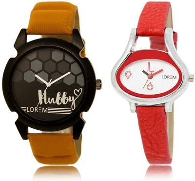 LOREM 32-206 COMBO White & Black Oval & Round Boy's & Girl's Leather Watch - For Men & Women