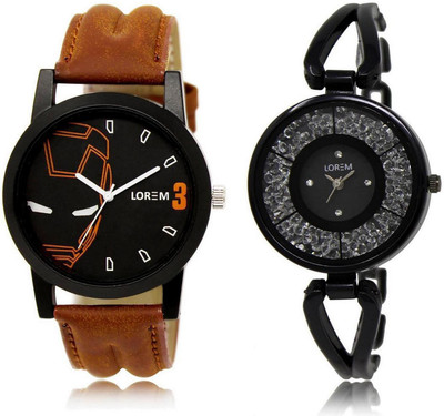 

LOREM FZ-4-211 COMBO Black Round Boy's & Girl's Metal Bracelet & Leather Watch - For Men & Women