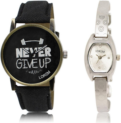 

LOREM FZ-27-219 COMBO Silver & Black Contemporary & Round Boy's & Girl's Metal Bracelet & Leather Watch - For Men & Women