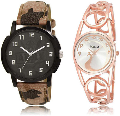 

LOREM SR-3-232 Attractive Silver & Black Round Boy's & Girl's Metal Bracelet & Leather Watch - For Men & Women