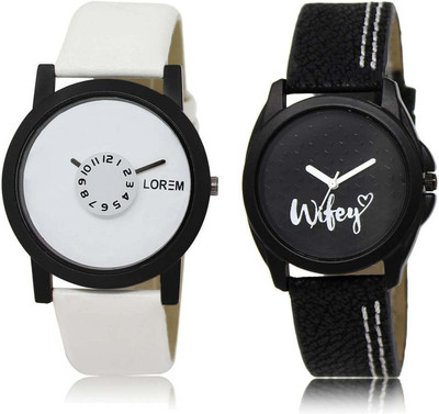 

LOREM Watch-26-234 Designer Black & White Round Boy's & Girl's Leather Watch - For Men & Women