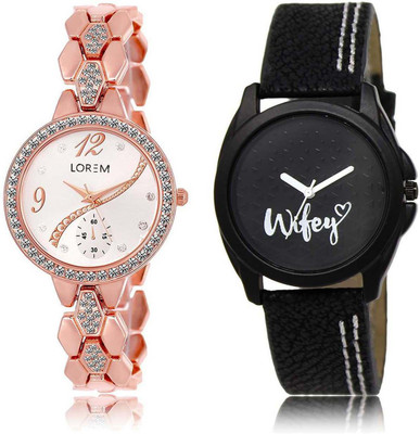 

LOREM SR-215-234 Attractive Black & Silver Round Girl's Leather & Metal Bracelet Watch - For Men & Women