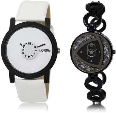 

LOREM Watch-26-237 COMBO Silver & White Round Boy's & Girl's Metal Bracelet & Leather Watch - For Men & Women