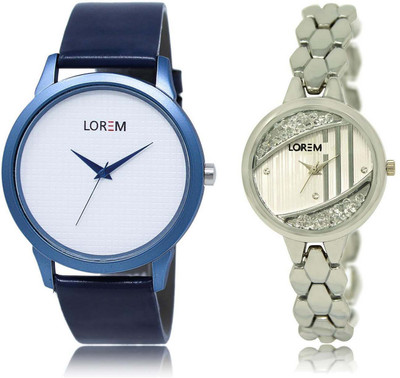 

LOREM 2-32 Attractive Silver & White Round Boy's & Girl's Metal Bracelet & Leather Watch - For Men & Women