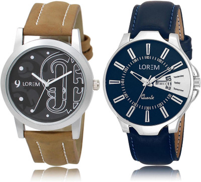 

LOREM watch-14-23 COMBO Silver & Black Round Boy's Leather Watch - For Men