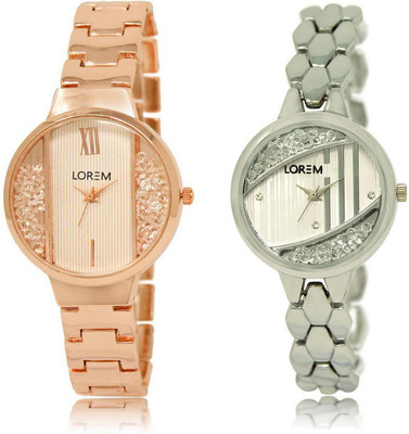 

LOREM OM-217-223 Designer Silver & White Round Girl's Metal Bracelet Watch - For Women