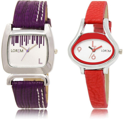 

LOREM watch-206-207 COMBO White Oval & Square Girl's Leather Watch - For Women