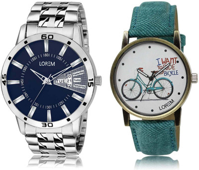 

LOREM watch-102-229 Designer White & Blue Round Boy's & Girl's Leather & Metal Bracelet Watch - For Men & Women