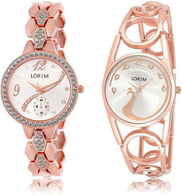 

LOREM watch215-232 Designer White Round Girl's Metal Bracelet Watch - For Women