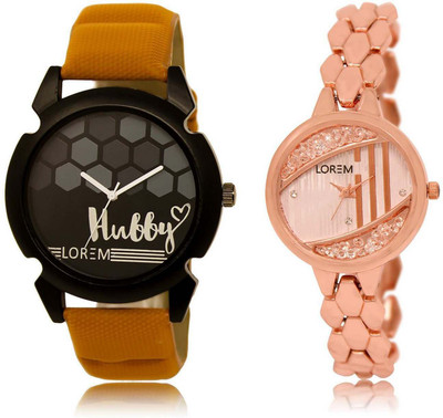 

LOREM SR-32-222 Attractive Rose Gold & Black Round Boy's & Girl's Metal Bracelet & Leather Watch - For Men & Women