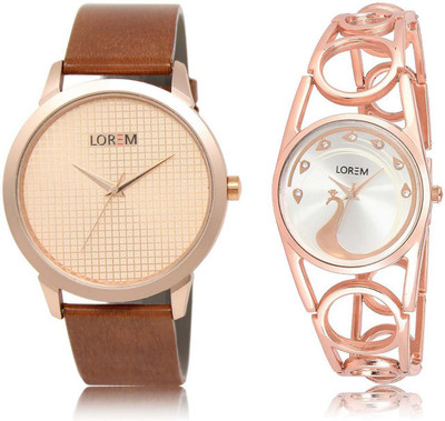

LOREM OM-34-232 Designer Silver & Rose Gold Round Boy's & Girl's Metal Bracelet & Leather Watch - For Men & Women