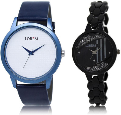

LOREM FZ-33-221 COMBO Black & White Round Boy's & Girl's Metal Bracelet & Leather Watch - For Men & Women