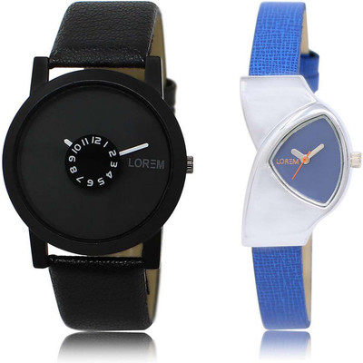 

LOREM OM-25-208 Designer Blue & Black Triangle & Round Boy's & Girl's Leather Watch - For Men & Women