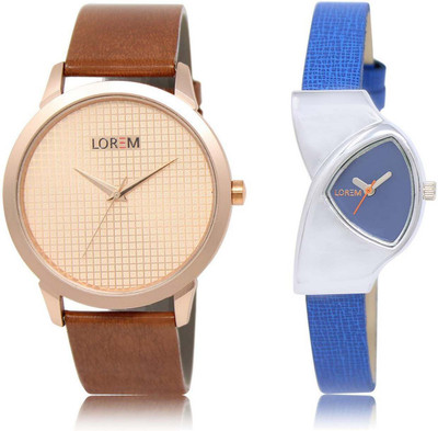 

LOREM OM-34-208 Designer Blue & Rose Gold Triangle & Round Boy's & Girl's Leather Watch - For Men & Women