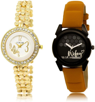 

LOREM Watch-203-235 COMBO Multicolor Round Girl's Leather & Metal Bracelet Watch - For Women