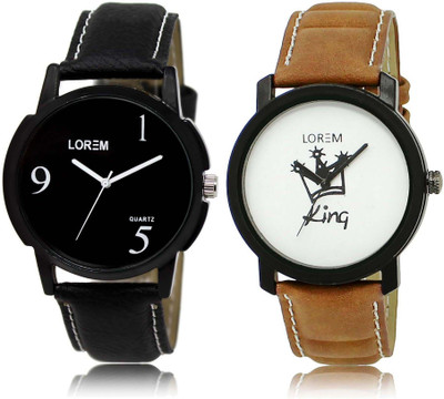 

LOREM SR-6-18 Attractive White & Black Round Boy's Leather Watch - For Men