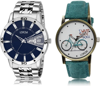 

LOREM FZ-102-229 COMBO White & Blue Round Boy's & Girl's Leather & Metal Bracelet Hybrid Watch - For Men & Women