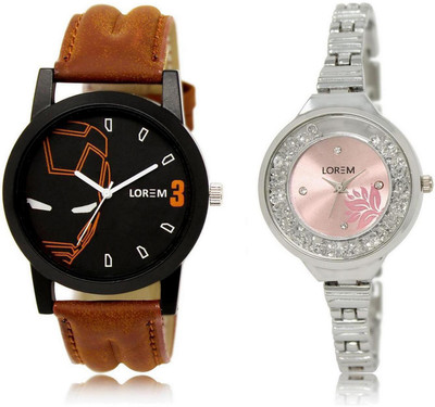

LOREM Watch-4-226 COMBO Pink & Black Round Boy's & Girl's Metal Bracelet & Leather Watch - For Men & Women