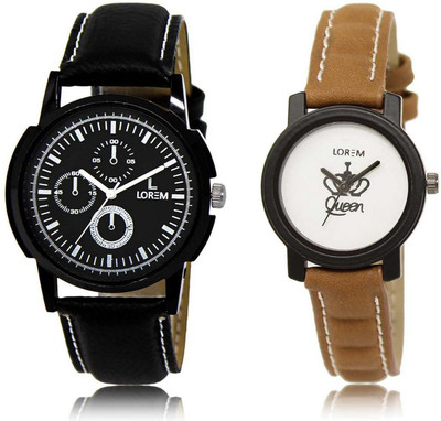 

LOREM OM-13-209 Designer White & Black Round Boy's & Girl's Leather Watch - For Men & Women