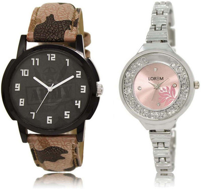 

LOREM OM-3-226 Designer Pink & Black Round Boy's & Girl's Metal Bracelet & Leather Watch - For Men & Women