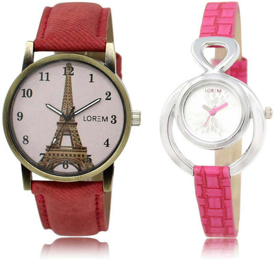 

LOREM SR-205-230 Attractive Silver & Pink Round Girl's Leather Watch - For Women