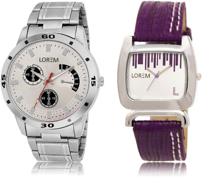 

LOREM FZ-101-207 COMBO White & Silver Round Boy's & Girl's Leather & Metal Bracelet Watch - For Men & Women