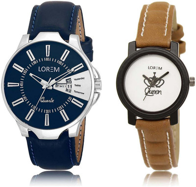 

LOREM SR-23-209 Attractive White & Blue Round Boy's & Girl's Leather Watch - For Men & Women